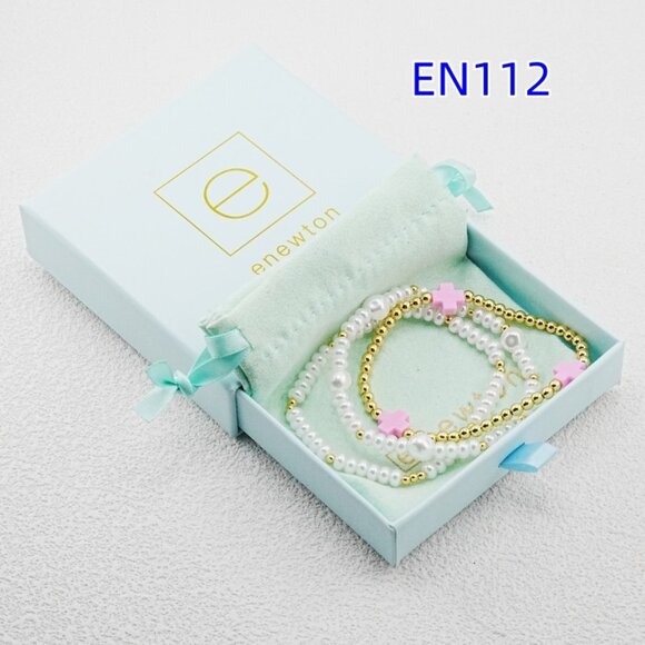 Newton Pink Cross Pearl & Gold Bead Bracelet Set